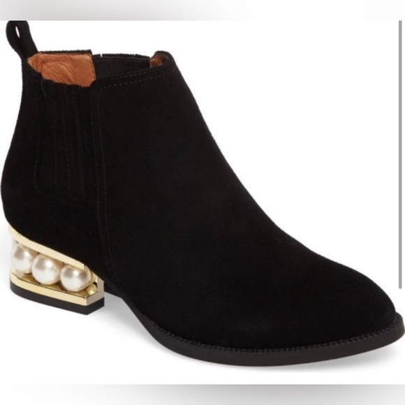 Jeffrey Campbell Shoes - Jeffrey Campbell Metcalf Pearl Heel Bootie Natural Suede Black Size 5.5